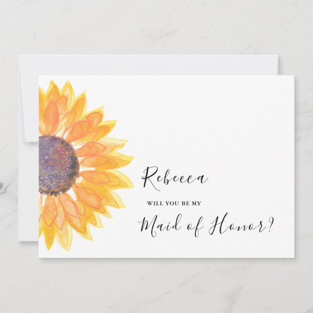 Modern Rustic Sunflower Watercolor Maid of Honor Invitation (Front)