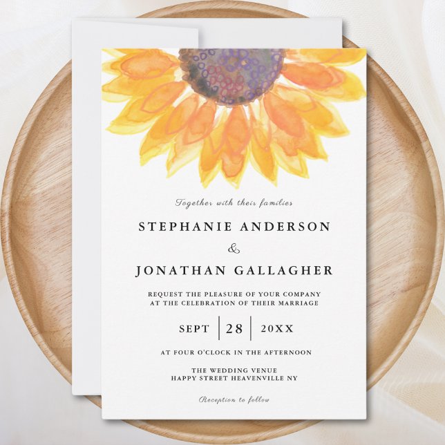Modern Rustic Sunflower Watercolor Wedding Invitation (Creator Uploaded)