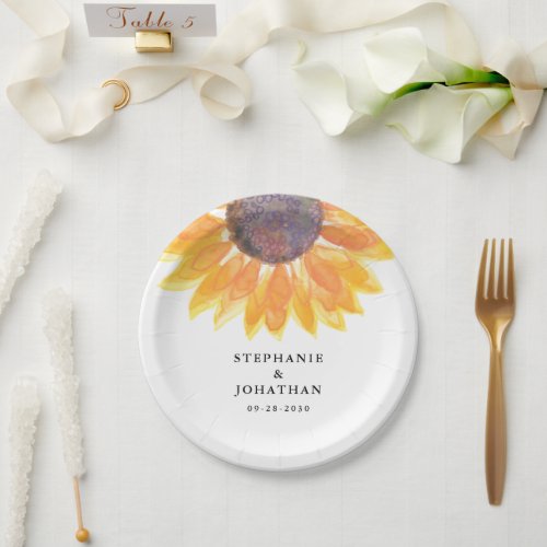 Modern Rustic Sunflower Wedding Paper Plate