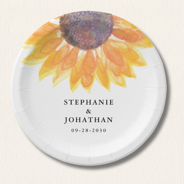 Modern Rustic Sunflower Wedding Paper Plate (Creator Uploaded)