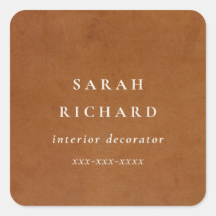Modern Rustic Tan Leather Texture Custom Business  Square Sticker