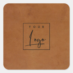 Modern Rustic Tan Leather Texture Logo Business Square Sticker