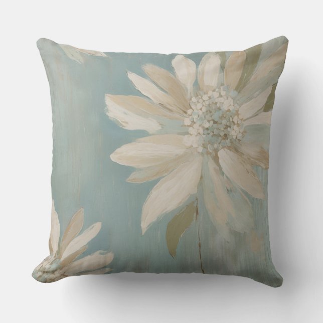 Modern Rustic Teal Beige Cream Floral Throw Pillow (Front)
