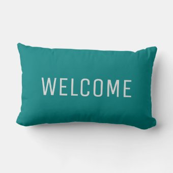 Modern rustic teal blue Welcome Lumbar Pillow | Zazzle