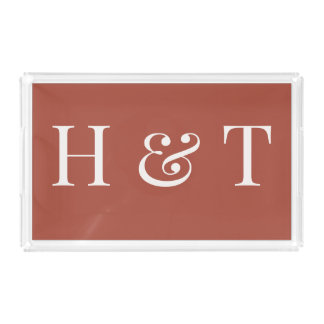 Modern Rustic Terracotta & Cream Custom Initials Acrylic Tray