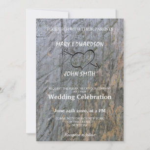 Modern Rustic Tree bark Arrow Heart Wedding Invitation