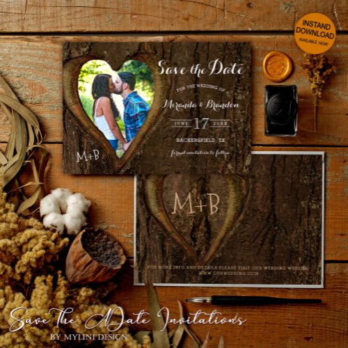 Modern Rustic Tree Heart Photo Wedding Save The Date