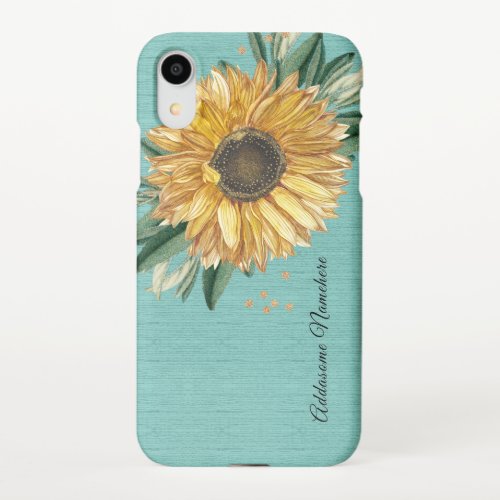 Modern Rustic Turquoise Teal Aqua Blue Sunflower iPhone XR Case