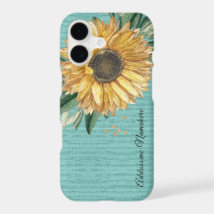 Modern Rustic Turquoise Teal Aqua Blue Sunflower iPhone 17 Case