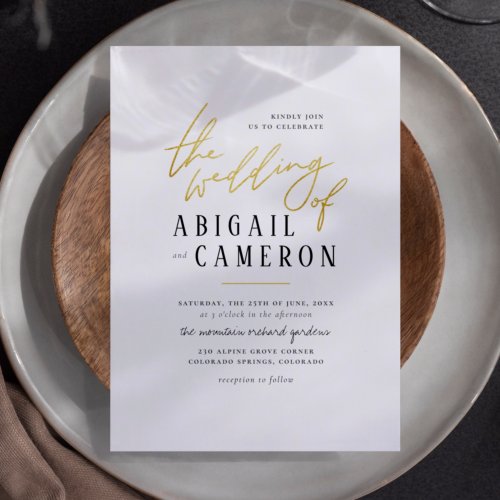 Modern Rustic Type Gold Lettering Photo Wedding Invitation