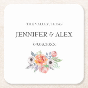 Modern Rustic Typography Custom Boho Gifts Wedding Square Paper Coaster