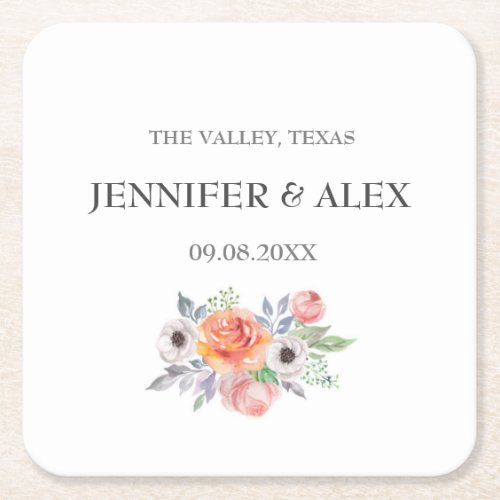 Modern Rustic Typography Custom Boho Gifts Wedding Square Paper Coaster