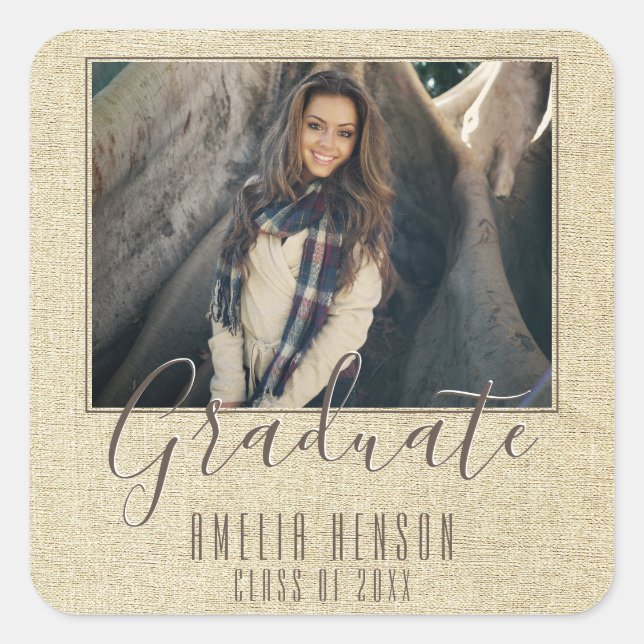 Modern Rustic Typography Graduation Photo Square Sticker (Front)