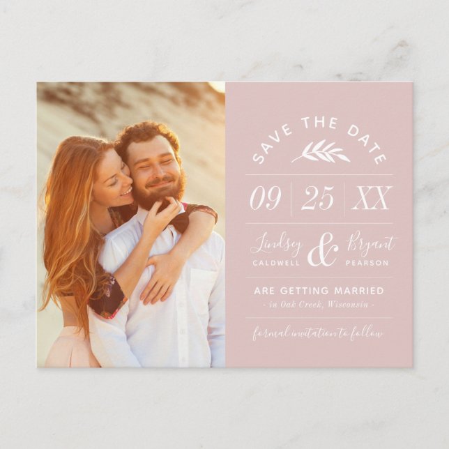 Modern Rustic Typography Photo Save the Date Announcement Postcard (Front)
