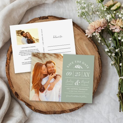 Modern Rustic Typography Photo Save the Date Announcement Postcard