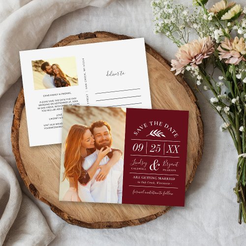 Modern Rustic Typography Photo Save the Date Announcement Postcard