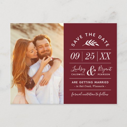 Modern Rustic Typography Photo Save the Date Announcement Postcard
