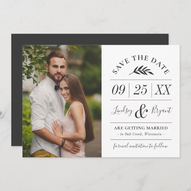 Modern Rustic Typography Photo Save the Date Invit Invitation (Front/Back)