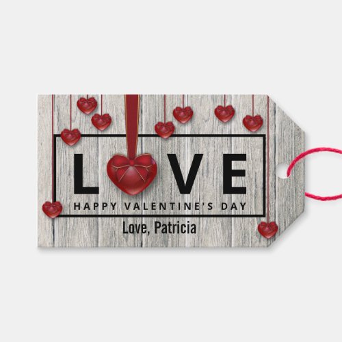 Modern Rustic Valentines Day LOVE Red Hearts Wood Gift Tags