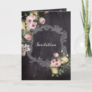 modern rustic vintage flowers Chalkboard wedding Invitation