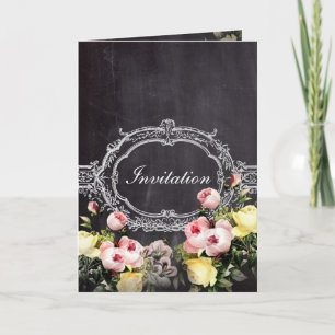 modern rustic vintage flowers Chalkboard wedding Invitation