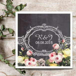 modern rustic vintage flowers Chalkboard wedding Napkins