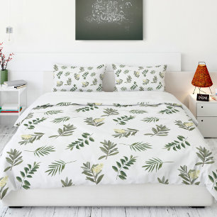 Modern Rustic Watercolor Botanical Greenery Duvet Cover