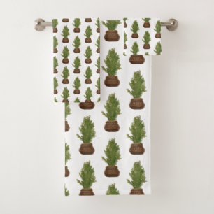 Modern Rustic Watercolor Christmas Tree Holiday Bath Towel Set