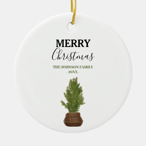 Modern Rustic Watercolor Christmas Tree Holiday Ceramic Ornament