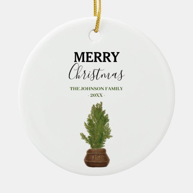 Modern Rustic Watercolor Christmas Tree Holiday Ceramic Ornament (Front)