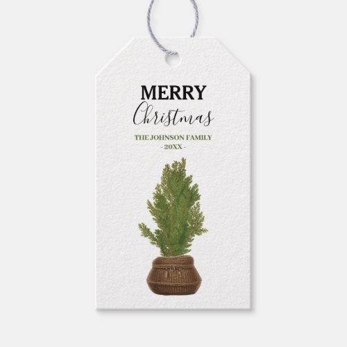 Modern Rustic Watercolor Christmas Tree Holiday Gift Tags