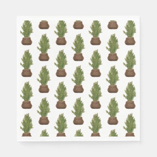 Modern Rustic Watercolor Christmas Tree Holiday Napkins