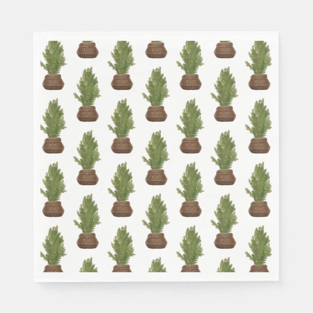Modern Rustic Watercolor Christmas Tree Holiday Napkins (Front)
