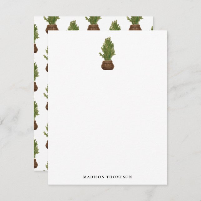 Modern Rustic Watercolor Christmas Tree Holiday Note Card (Front/Back)