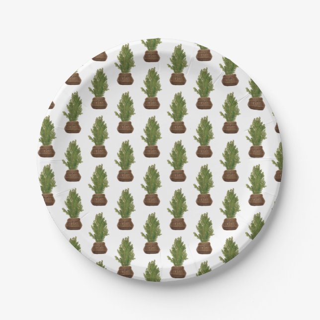 Modern Rustic Watercolor Christmas Tree Holiday Paper Plates (Front)