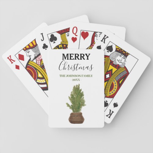 Modern Rustic Watercolor Christmas Tree Holiday Playing Cards