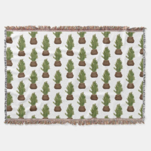 Modern Rustic Watercolor Christmas Tree Holiday Throw Blanket