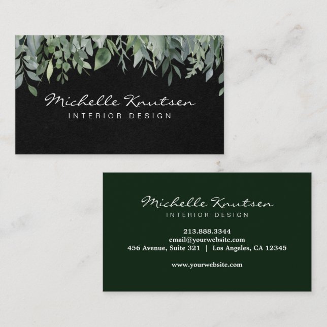 Modern Rustic Watercolor Eucalyptus Greenery       Business Card (Front/Back)