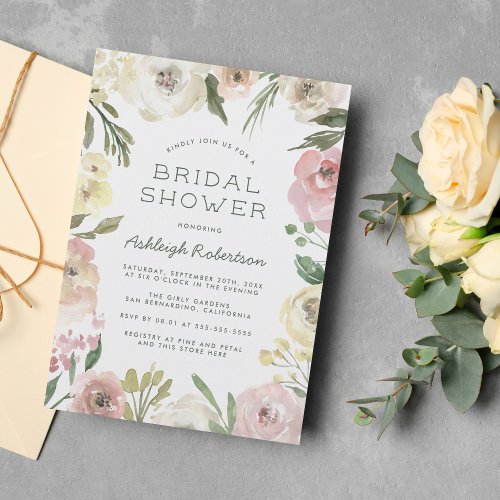 Modern Rustic Watercolor Floral Bridal Shower Invitation Postcard