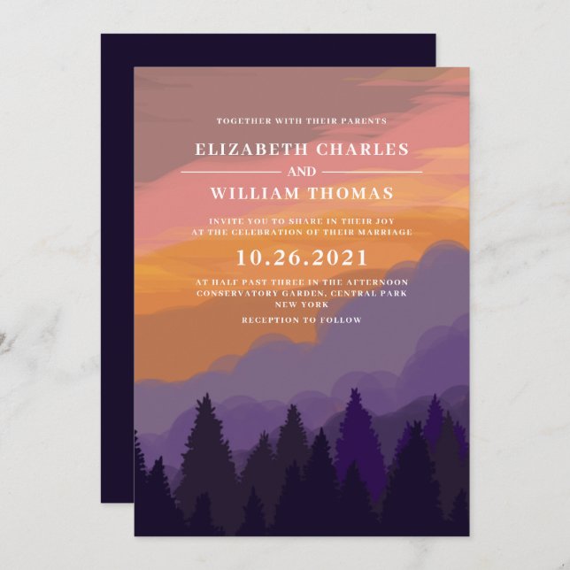Modern rustic watercolor forest wedding invitation (Front/Back)