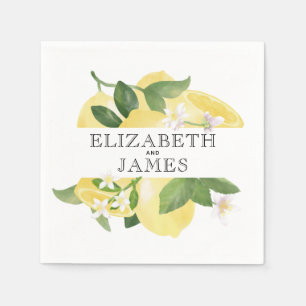 Modern Rustic Watercolor Lemon Summer Wedding Napkins