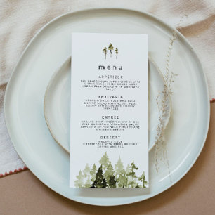 Modern Rustic Watercolor Pine Tree Wedding Menu