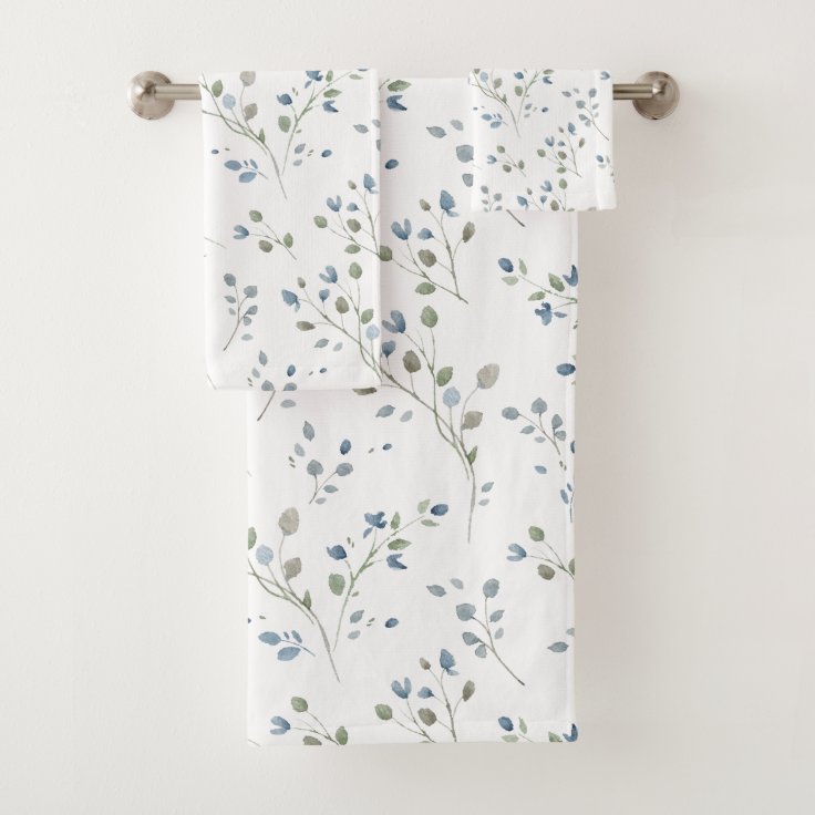 Modern Rustic Watercolor Style Botanical Leaves Bath Towel Set | Zazzle