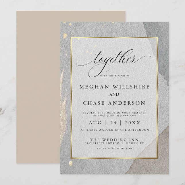 Modern Rustic Watercolor Wash Stone Invitation (Front/Back)
