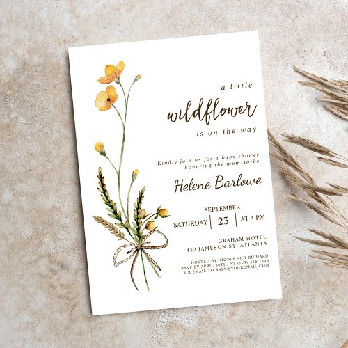 Modern Rustic Watercolor Wildflower Baby Shower Invitation