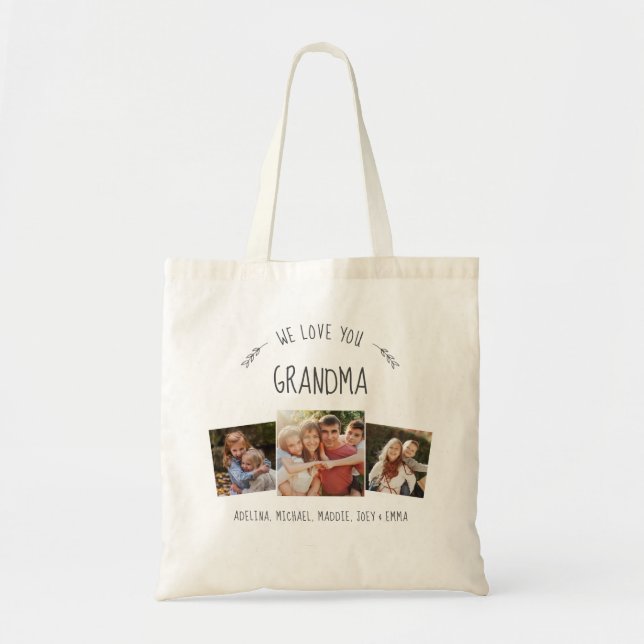 Modern Rustic WE LOVE YOU GRANDMA Photo Collage Tote Bag (Front)