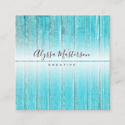 Modern Rustic Weathered Turquoise Barnwood Square Business Card