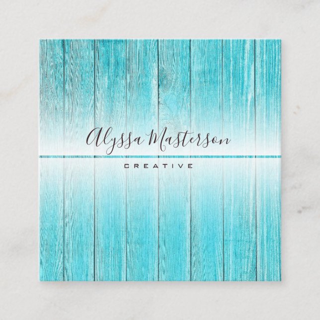 Modern Rustic Weathered Turquoise Barnwood Square Business Card (Front)
