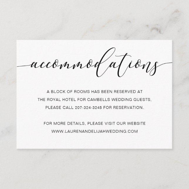 Modern Rustic Wedding Accommodations Insert Card (Front)
