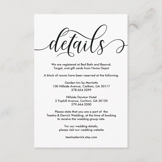 Modern rustic wedding details card design v1 (Front)